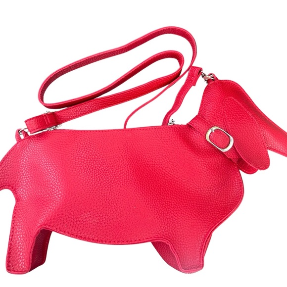 Chopin Roma Italy crossbody Dachshund purse handbag wiener dog red pebbled EUC - Picture 4 of 14